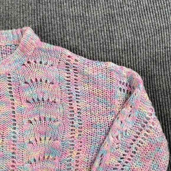 Debut Sweater Womens Small S/M Purple Rainbow Open Knit Lightweight Short Casual - Picture 3 of 14